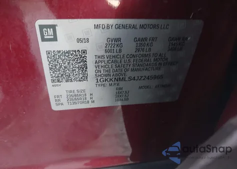 2018 GMC Acadia Slt-1 from USA, damaged, VIN 1GKKNMLS4JZ245965